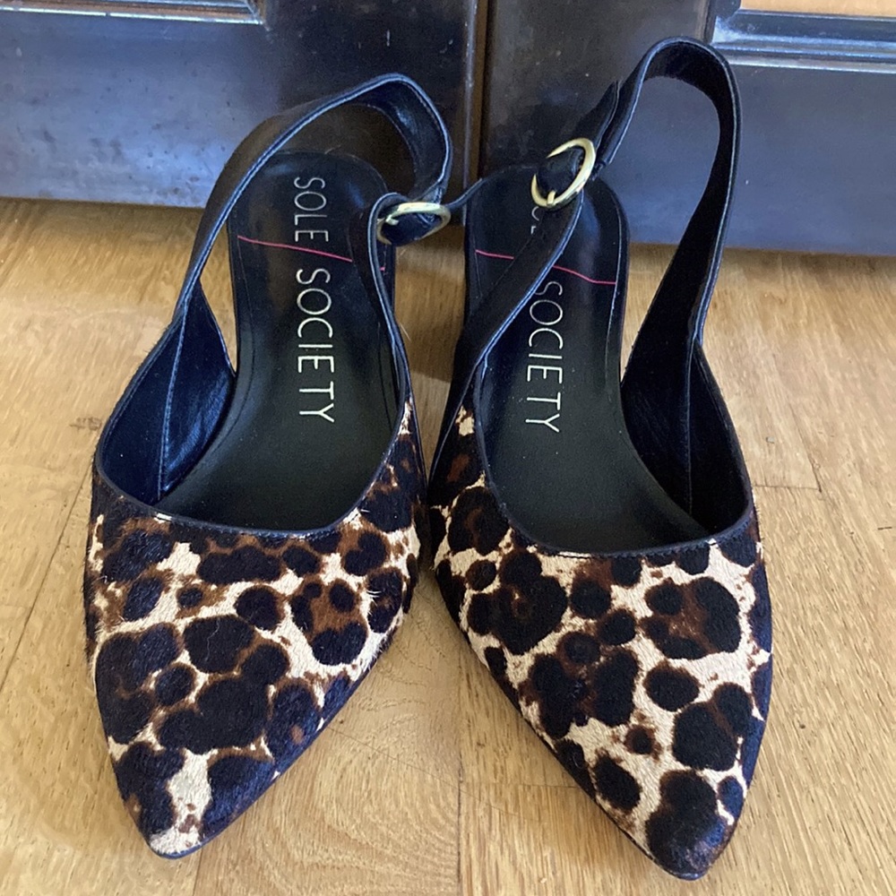 Sole society leather sling backs.